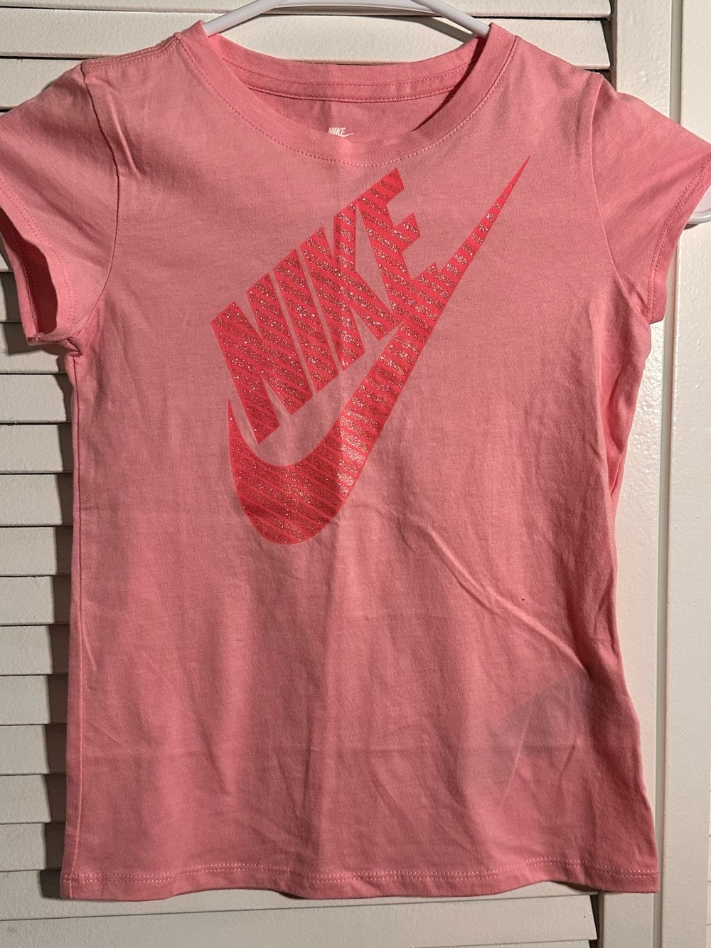 Nike Girls Pink Glitter Swoosh T-Shirt 6X 6-7Y